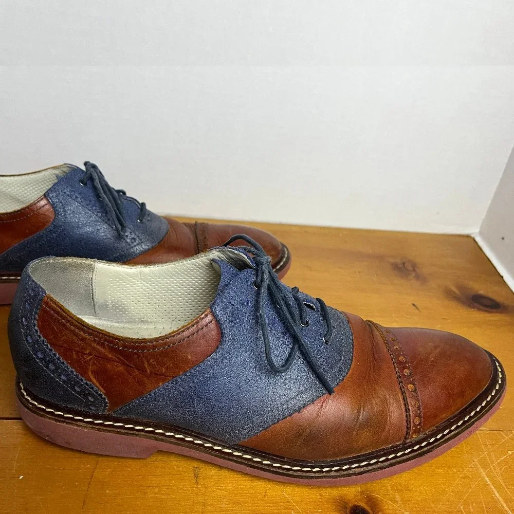 Cole Haan | Blue Suede Saddle Heel Oxfords